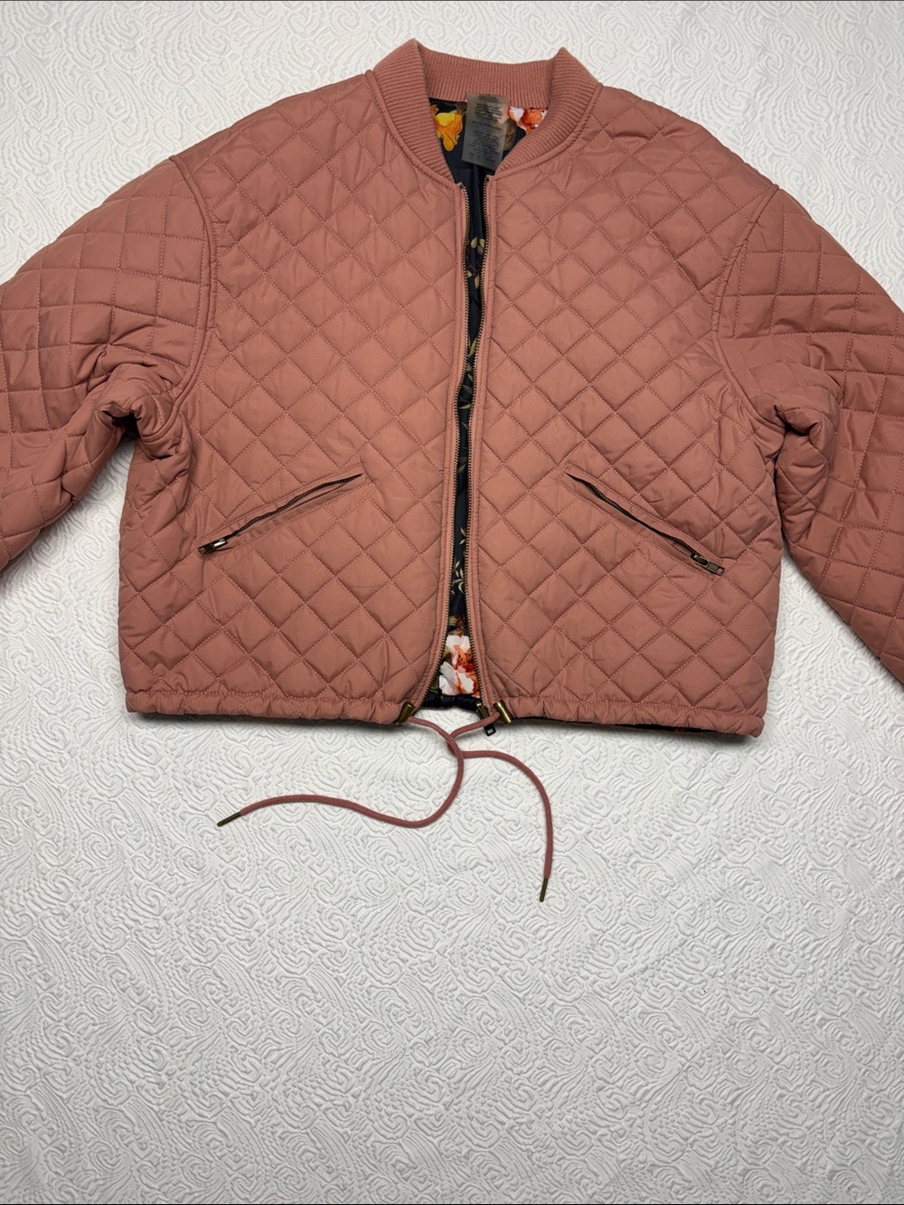 Betsey Johnson Quilted Crop Bomber Jacket in Dusty Rose